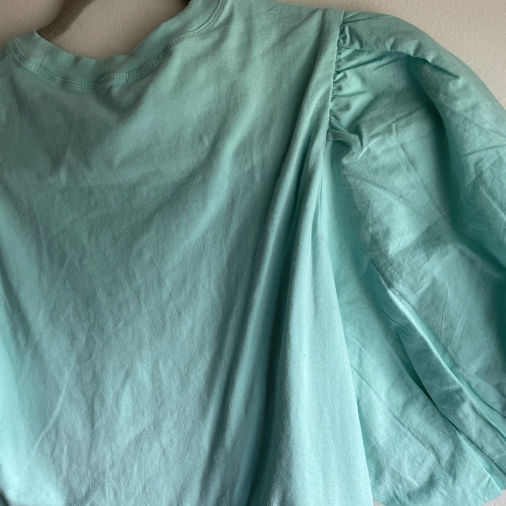 Love the Label Puff Sleeve T-Shirt Womens Small Mint Green Short Balloon Sleeve - Picture 6 of 9